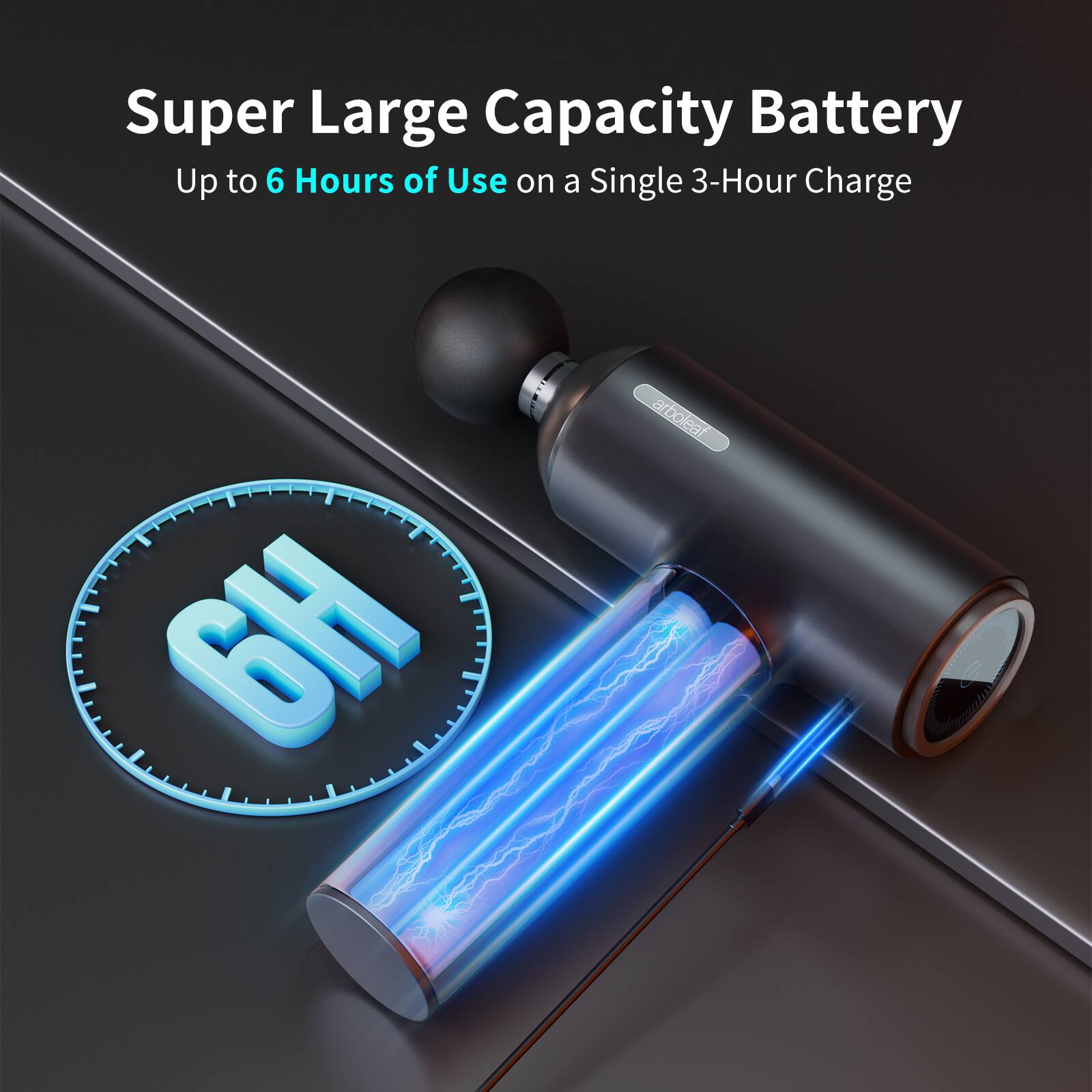 Super Large Capacity Battery  
Up to 6 Hours of Use on a Single 3-Hour Charge