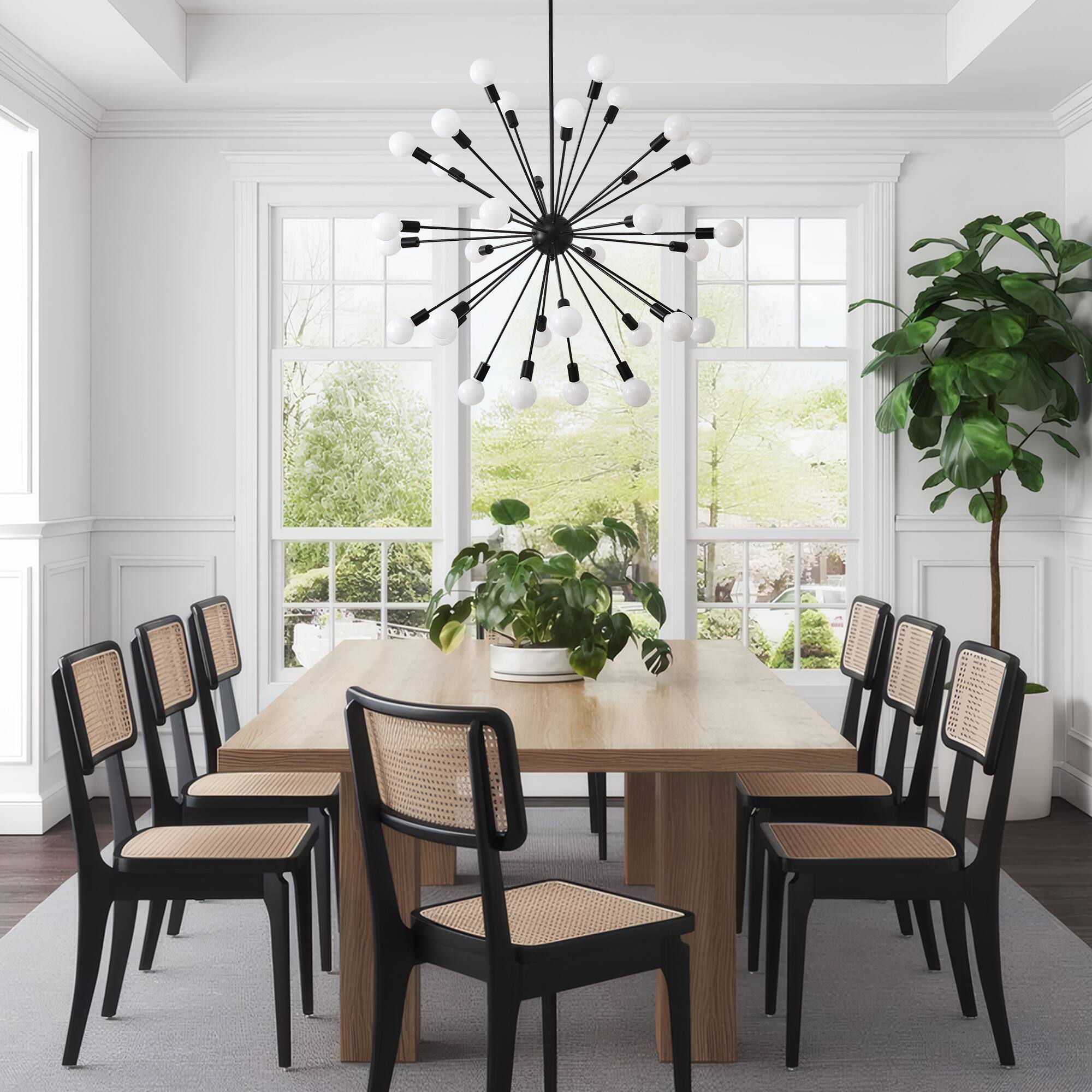 Angle. RYHNUYNE - 32-Light Sputnik Chandelier 47 Inch Large Mid Century Modern Pendant Light Adjustable Height Vintage Ceiling Fixture.