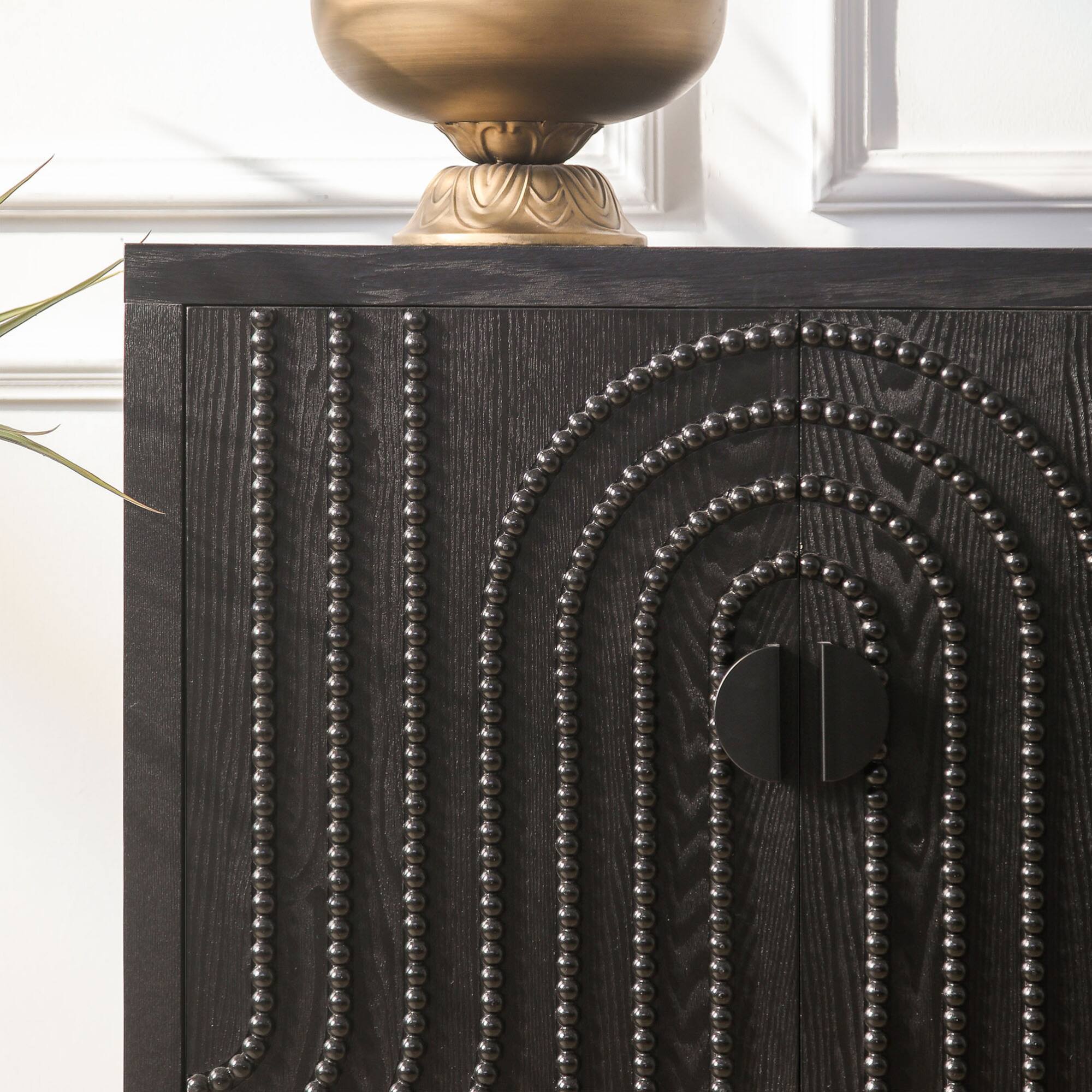 Alt View 4. GOODSILO - Contemporary Sideboard Cabinet Featuring Decorative Nailhead Accents Ideal for Dining and Living Room Storage - Black.