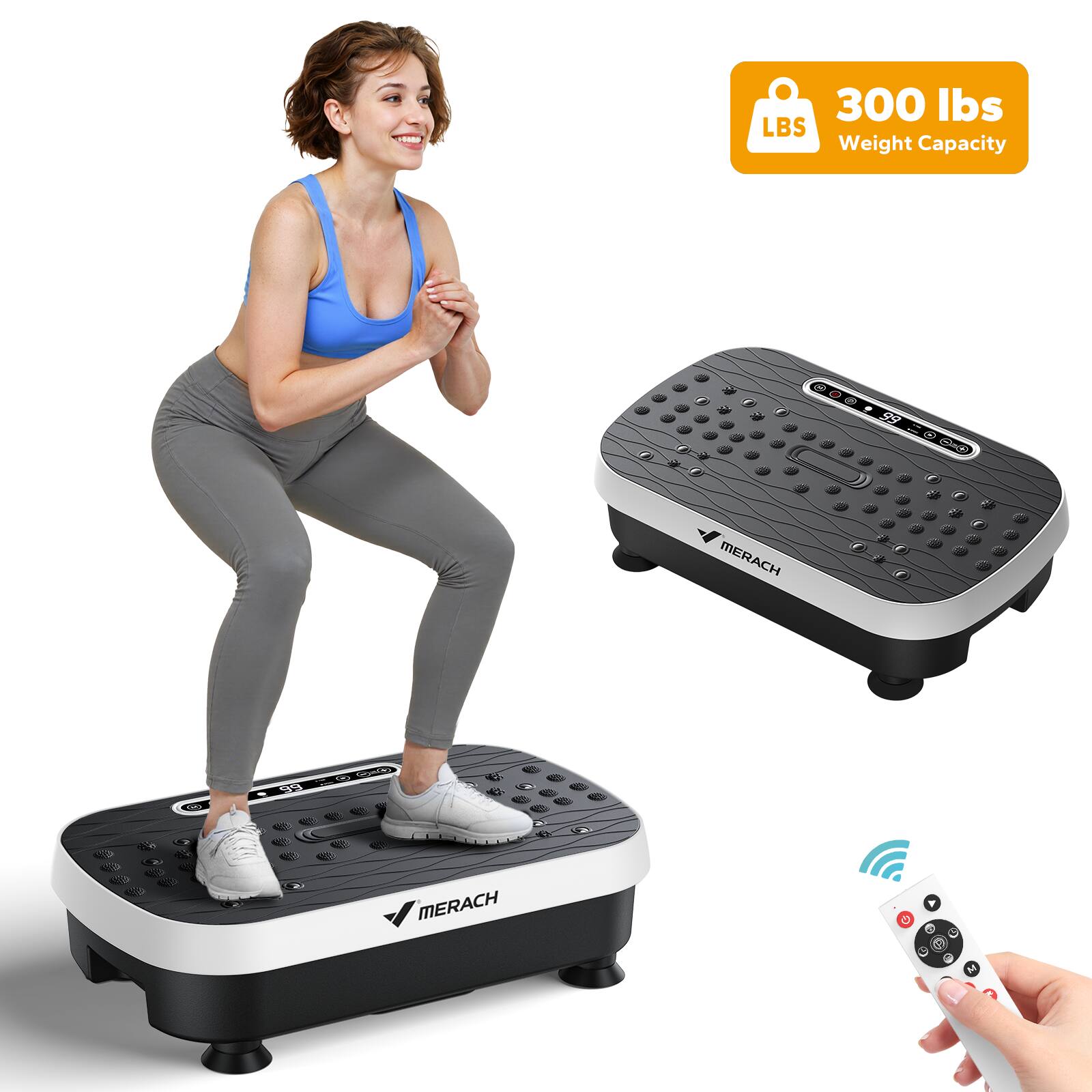 MERACH - Vibration Plate with Dual Massage Modes (shiatsu & magnetic), 99 Speeds, Lymphatic Drainage for Full Body Workout - White