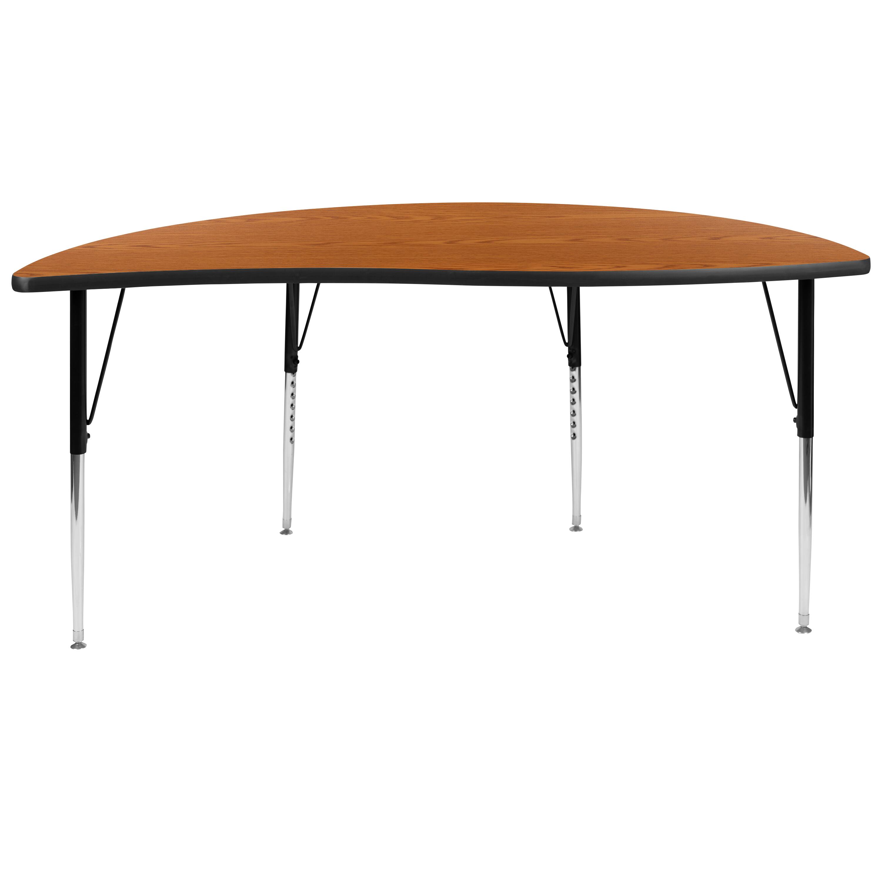 Alt View 5. Emma + Oliver - 60" Half Circle Wave Flexible Collaborative Adjustable Height Activity Table - Oak.