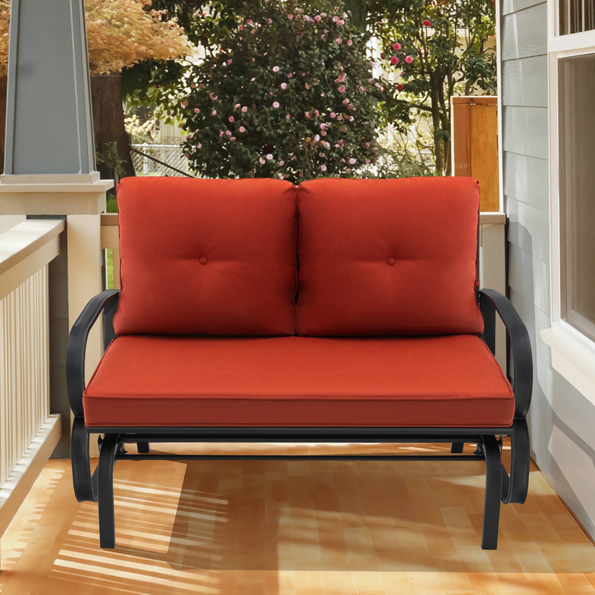 Alt View 2. Costway - Costway Patio 2-Person Glider Bench Rocking Loveseat Cushioned Armrest - Brick Red.