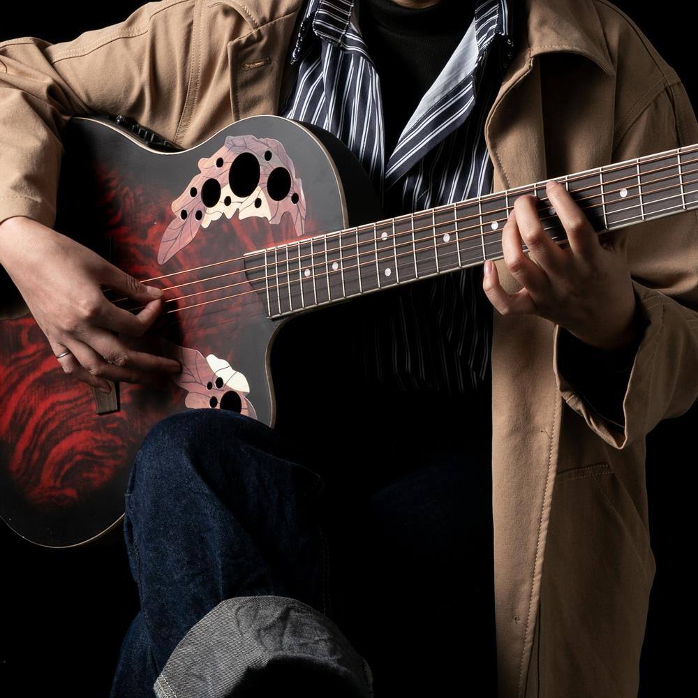 Angle. Winado - 41in Acoustic-Electric Guitar,6 String Cutaway Guitar with EQ-7545R Bass Preamp Unique Round-back Design.