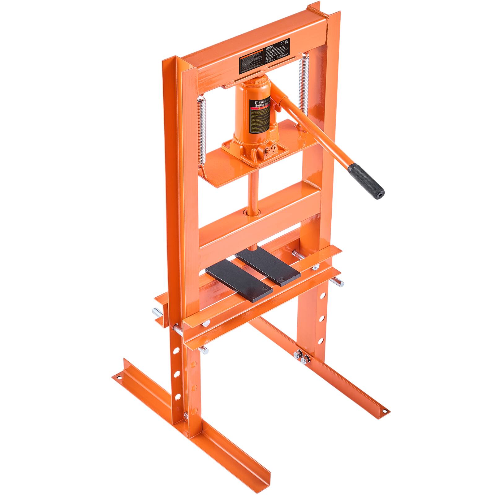 Alt View 5. VEVOR - Hydraulic Shop Press, 6 Ton H-Frame Hydraulic Garage/Shop Floor Press, Adjustable Shop Press with Press Plates - Orange.