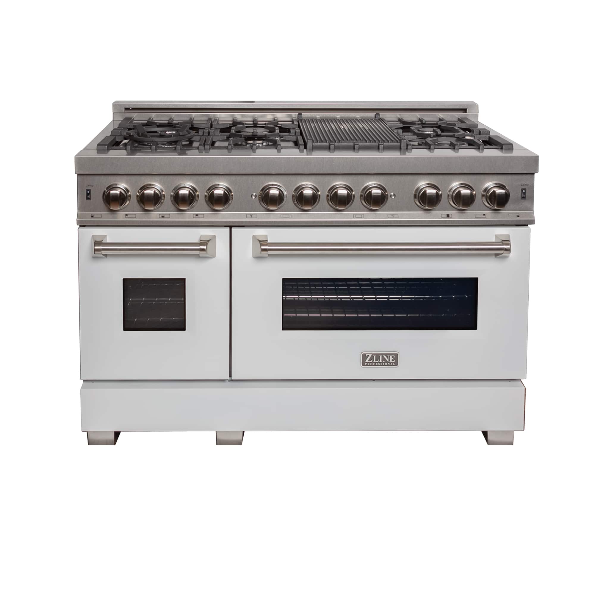 ZLINE - 48 in. Legacy Dual Fuel Range in Satin Stainless Steel w/ White Matte Doors (RAS-WM-48) - Matte White - Front_Zoom