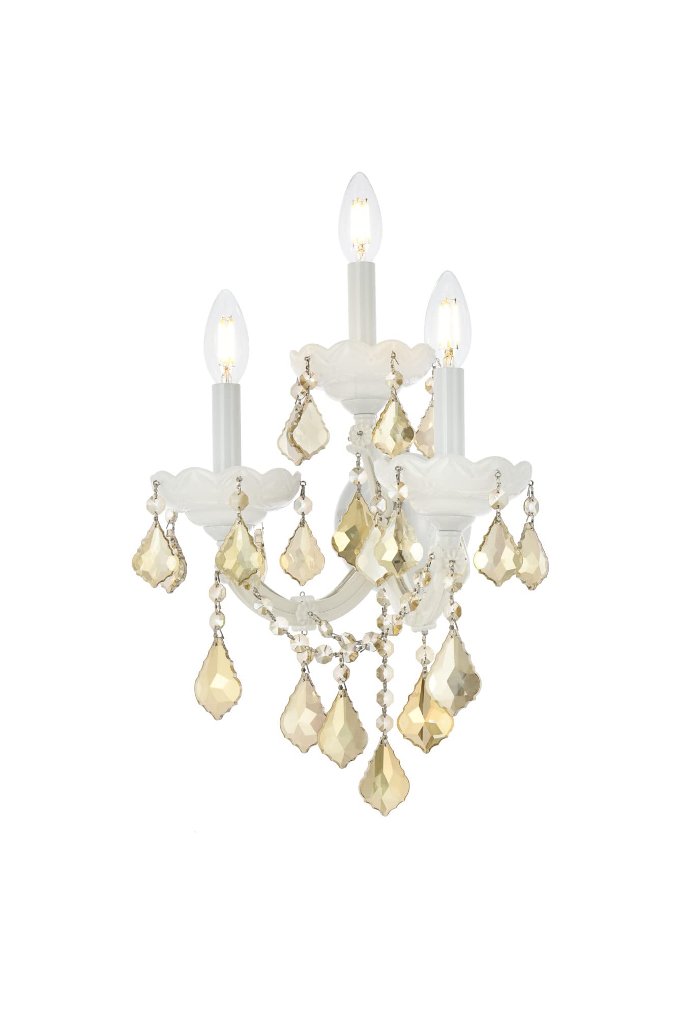 Alt View 1. Elegant Lighting - Maria Theresa 3 light white Wall Sconce Golden Teak (Smoky) Royal Cut Crystal - White.