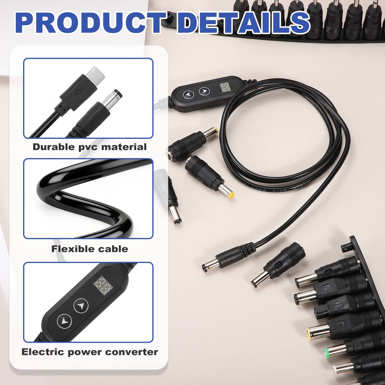 PRODUCT DETAILS

- Durable pvc material
- Flexible cable
- Electric power converter