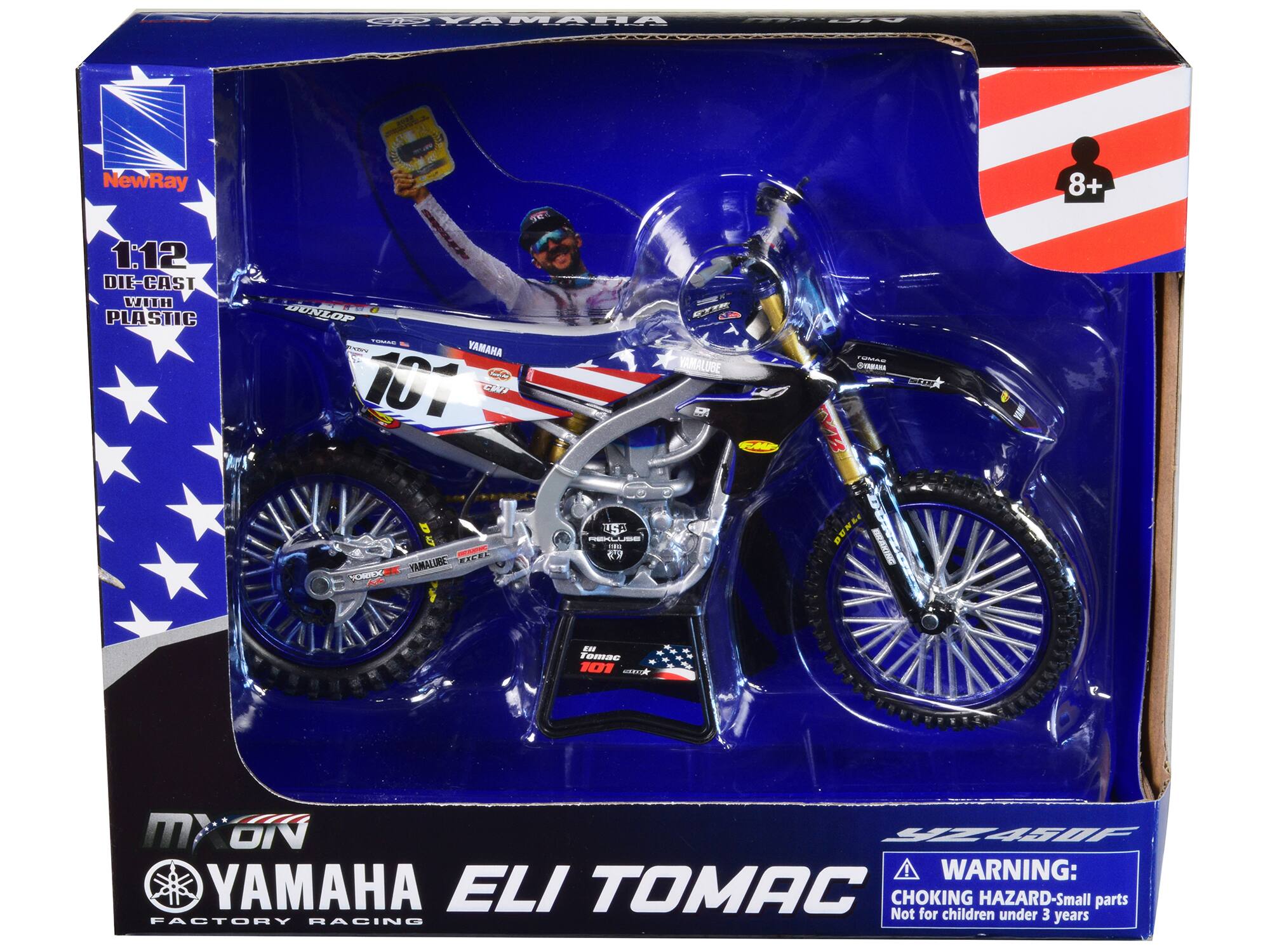 CRYAMAA OP NewRay 1:12 DIE-CAST DIE LUTH PLASTIC BUNLOP - S YAMAHA 101 KA SR ETT VAMALUBE sde - R N 8+ 5 ZZEEL YAMALUBE SOX A aS CUE 6 DUNAE BAKINE Ew Tomac 101 SS mo ON SZ AGOF WARNING: YAMAHA ELI TOMAC CHOKING HAZARD-Small Small parts Not for children under 3 years FACTORY HACING