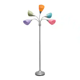 Simple Designs - 5 Light Adjustable Gooseneck Floor Lamp - Silver/Fun Multicolored Shades