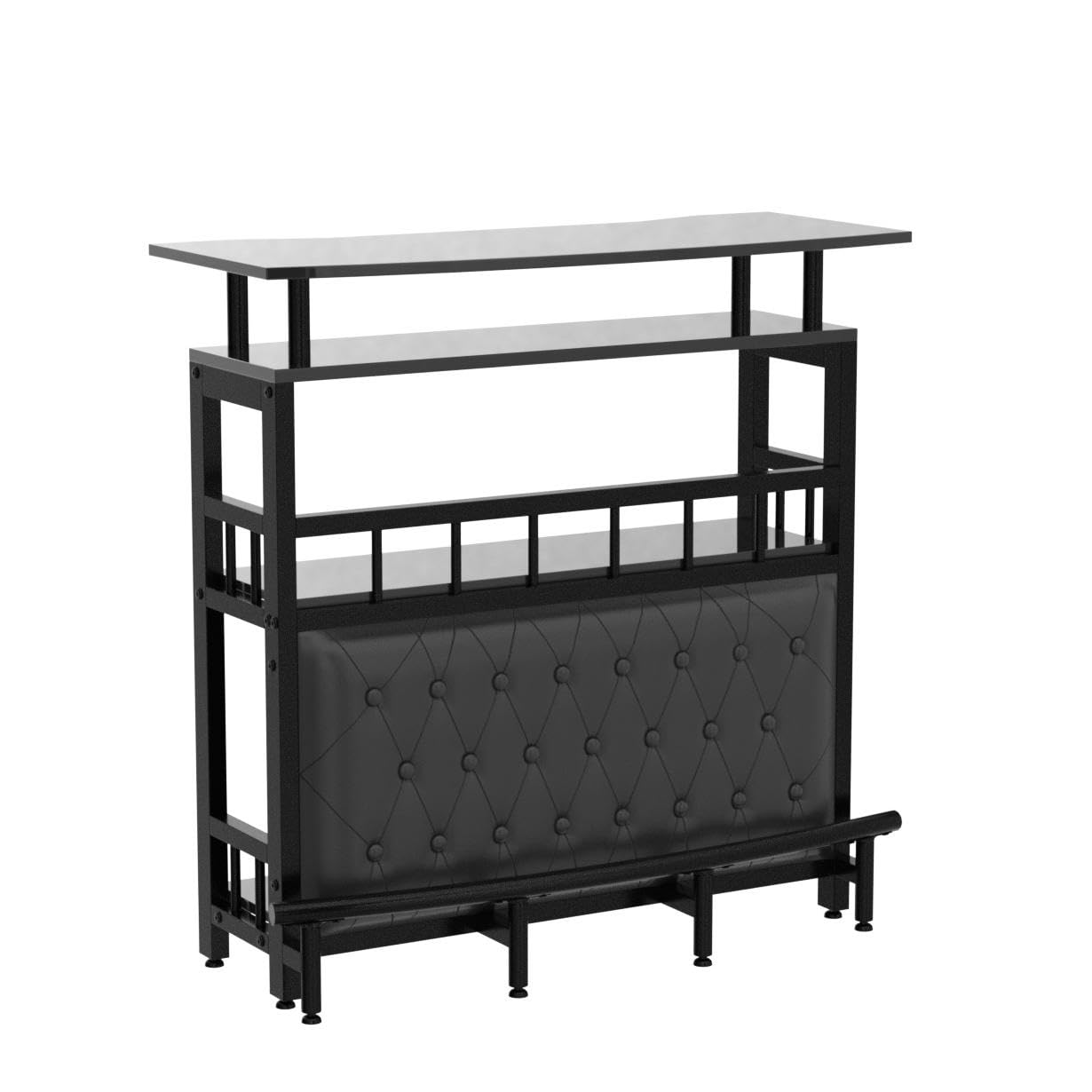 Alt View 1. Tribesigns - 43.3-Inch Home Bar Unit with Curved Countertop, Upholstered Front, Storage Shelves and Footrest - Black.