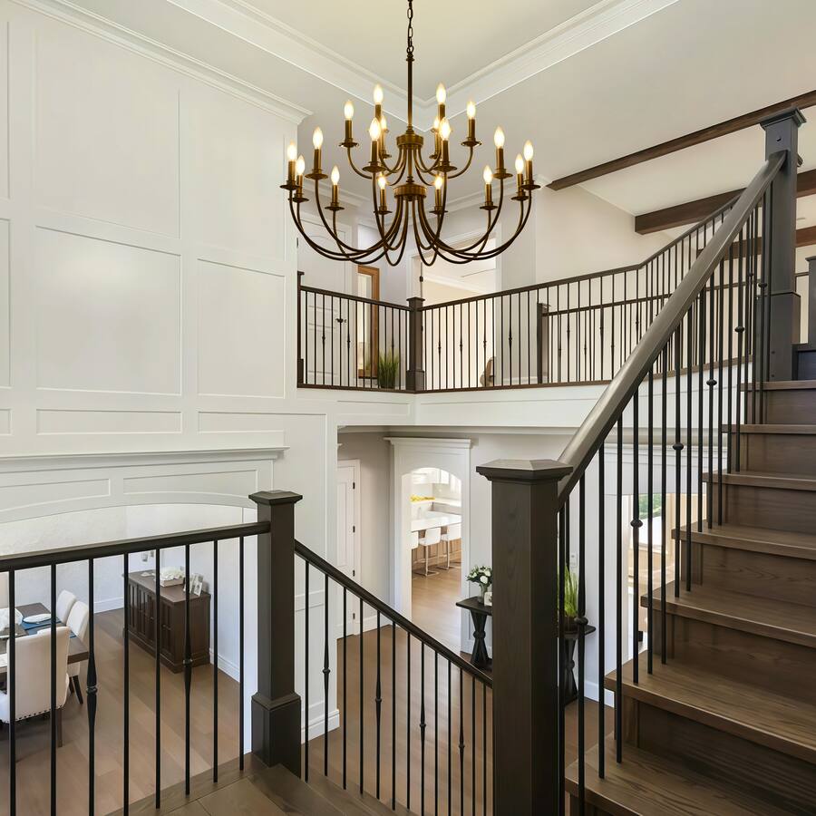 RYHNUYNE 18 Lights Chandelier, 2 Tier Farmhouse Chandeliers for Dining ...
