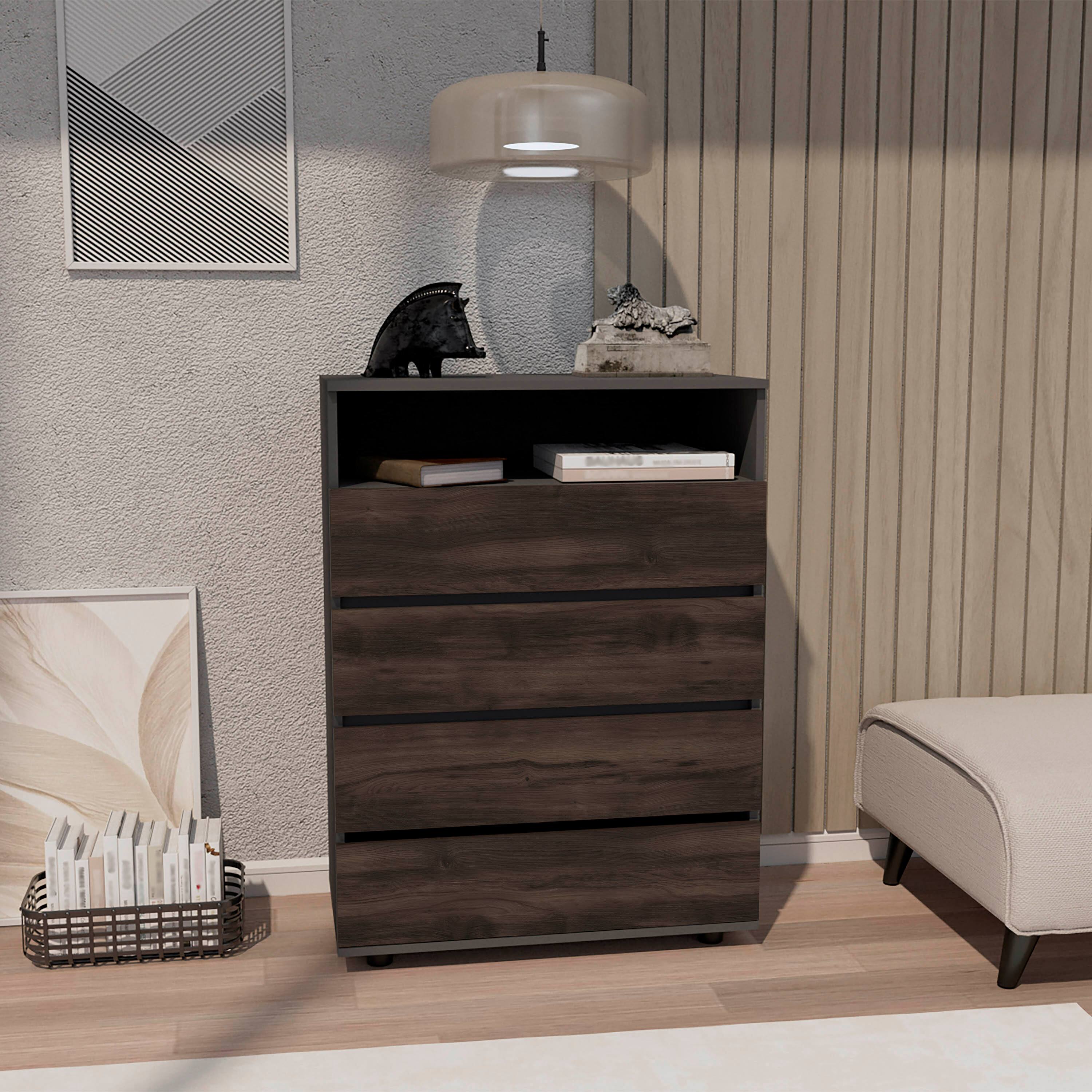 Angle. TuHome - Alpine Four Drawer Dresser With Spacious Storage And Modern Handles - Matt Gray.