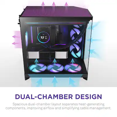 NZXT H9 Flow RGB 2025 ATX Mid Tower Dual Chamber PC Case Black CM NZXT H9 Flow RGB 2025 ATX Mid Tower Dual Chamber PC Case Black CM