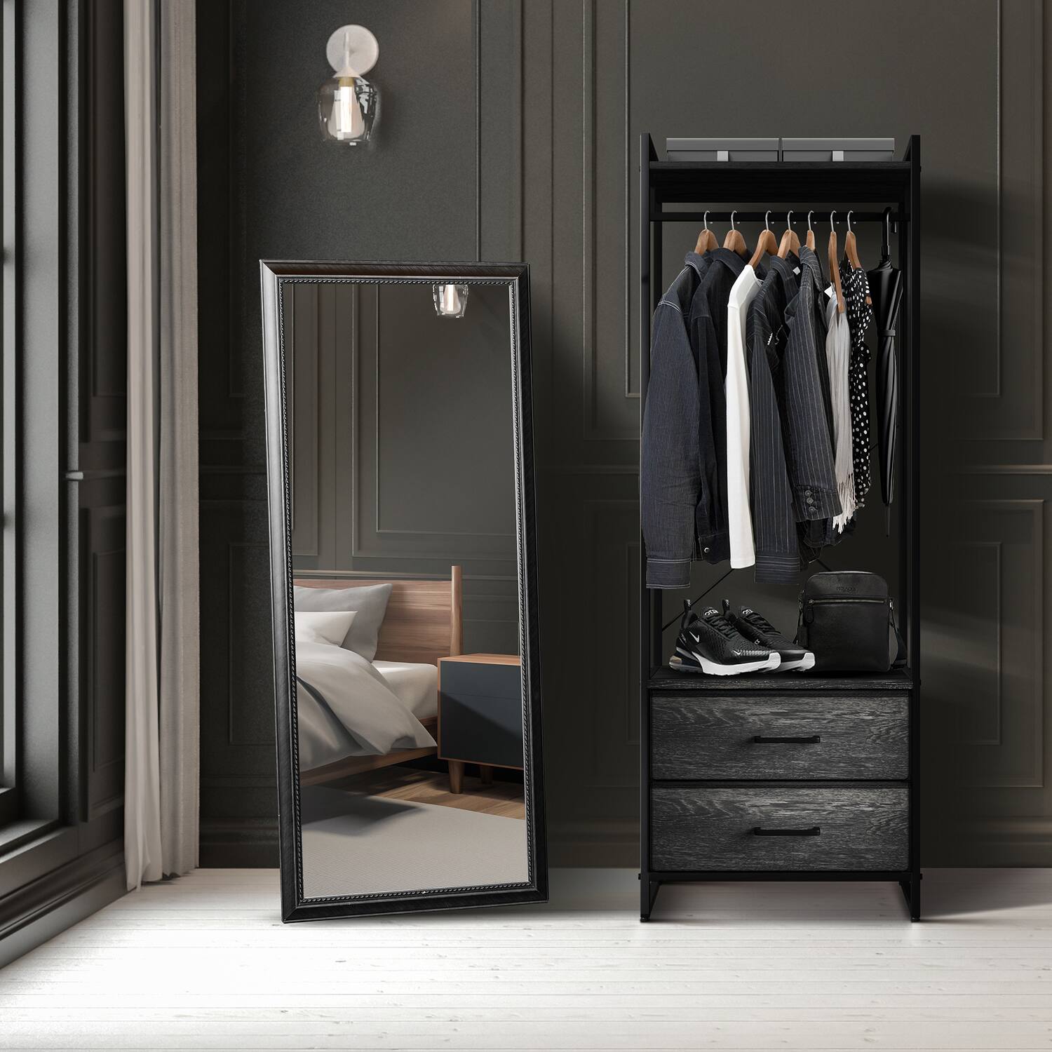 Alt View 5. Sorbus - Sorbus Clothing Rack with 2 Drawers -Wood Top, Steel Frame, and Fabric Drawers Storage Organizer - Rustic black.