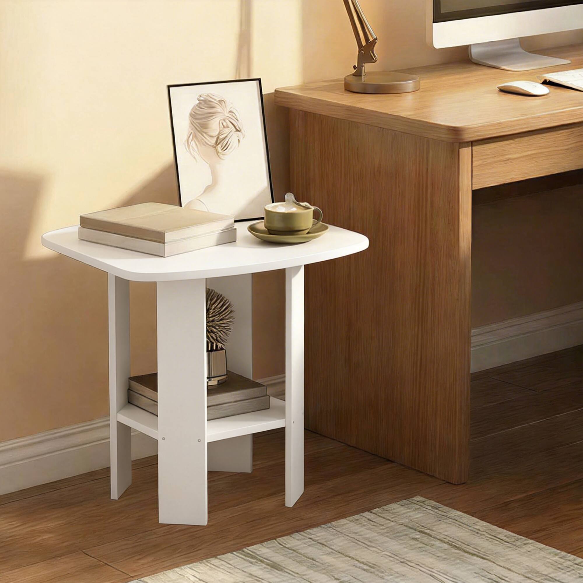 Alt View 2. Furinno - SIMPLE DESIGN Side Table, Square End Table, Open Shelves Night Stand, Bedside Table, Rounded Corner, Easy Assembly - White.
