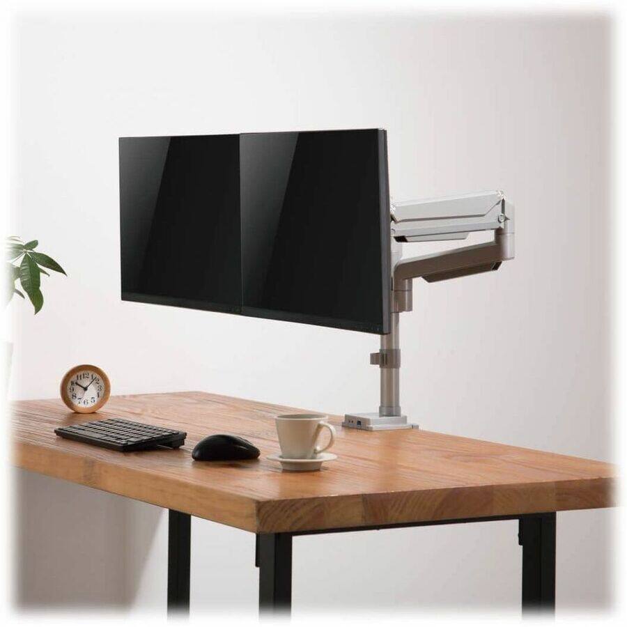 Alt View 1. Tripp Lite - Eaton Tripp Lite Series Dual-Display Gas-Arm Mount for 13" to 34" Monitors - Clamp or Grommet, USB, Audio Ports - Silver.