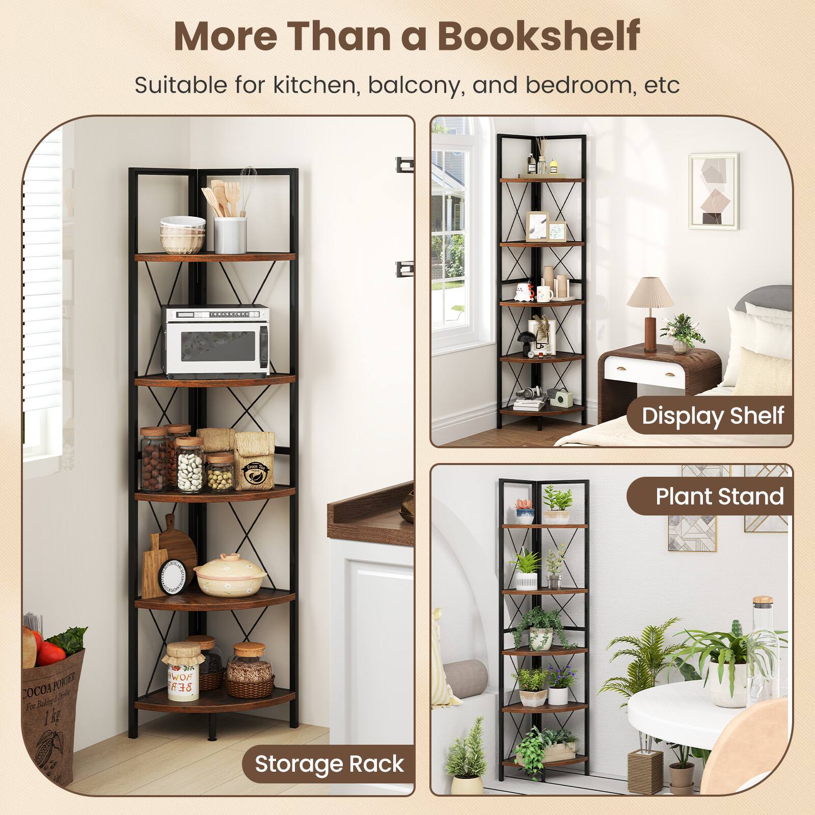 More Than a Bookshelf Suitable for kitchen, balcony, and bedroom, etc. Display Shelf Plant Stand Storage Rack. COCOA PORDES Sally Fir 1 3Is WOM BER.