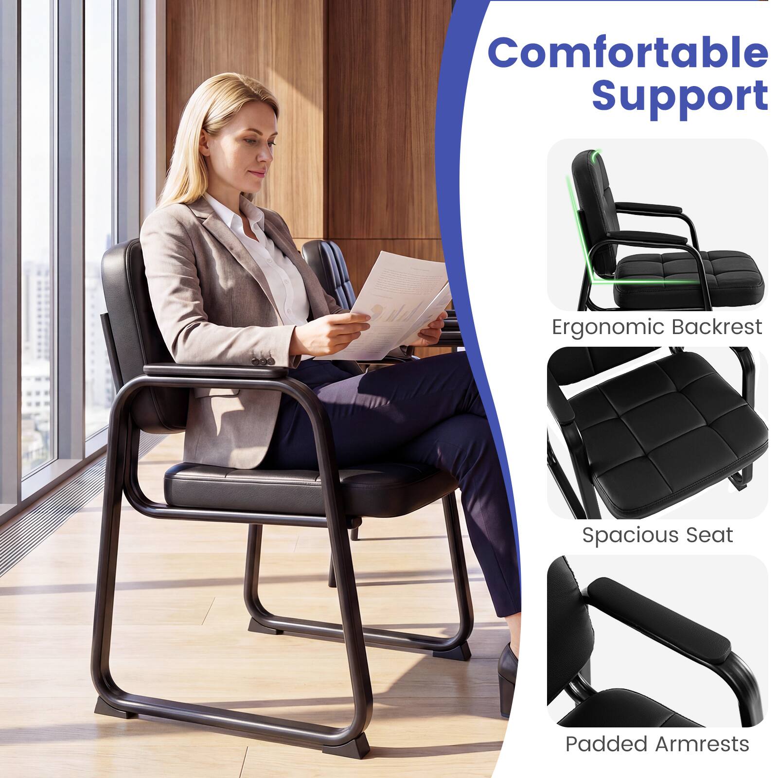 Comfortable Support  
Ergonomic Backrest  
Spacious Seat  
Padded Armrests