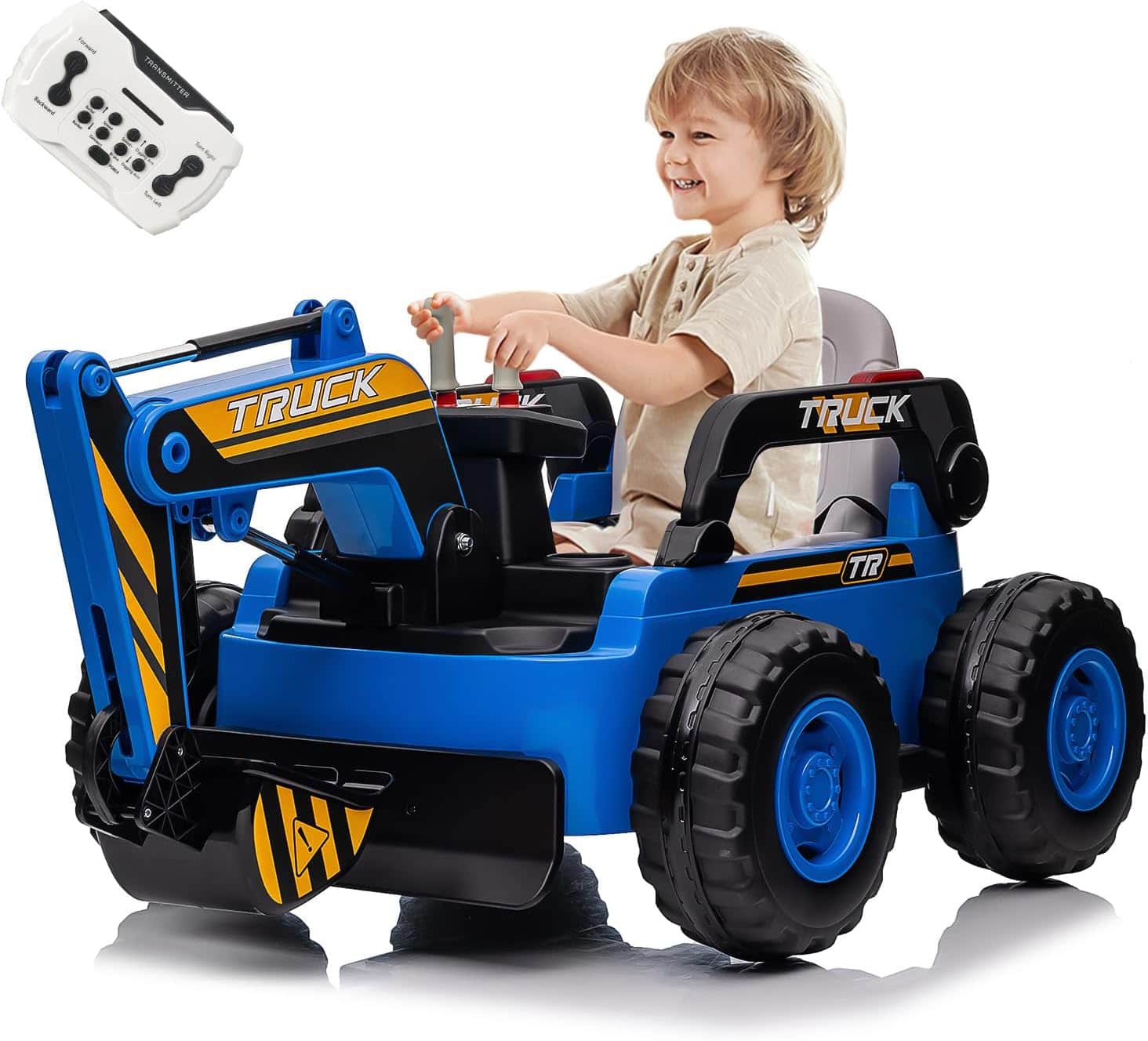 Homhougo - 12V Kids Ride On Excavator, Electric Construction Truck w/ Remote, Bluetooth, Red