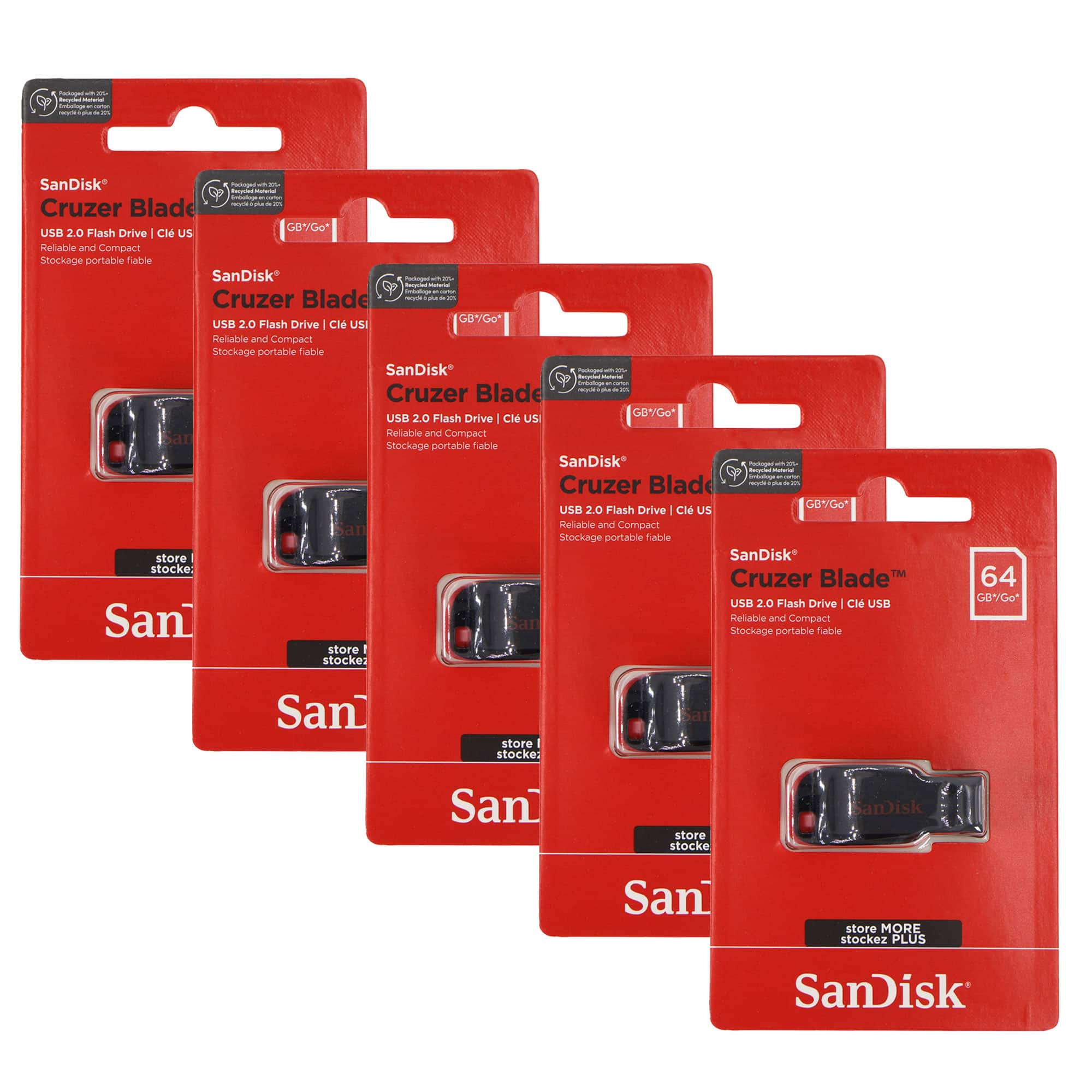 5x SanDisk Cruzer Blade USB Flash Drive - 64GB - Red
