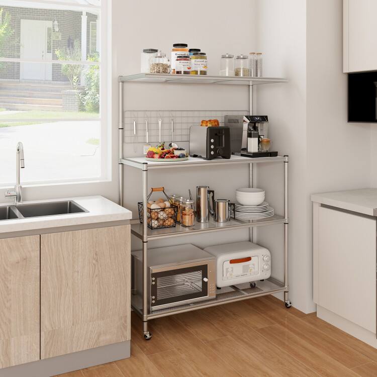 Alt View 1. SlickBlue - Mobile 4-Tier Baker’s Rack with Adjustable Storage Shelves - Silver.