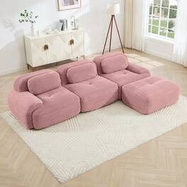 LOVMOR - Corduroy Modular Couch L Shaped No Assembly Compressed Pack Anti Slip Curved Armrests For Bedroom Den Textured - Pink