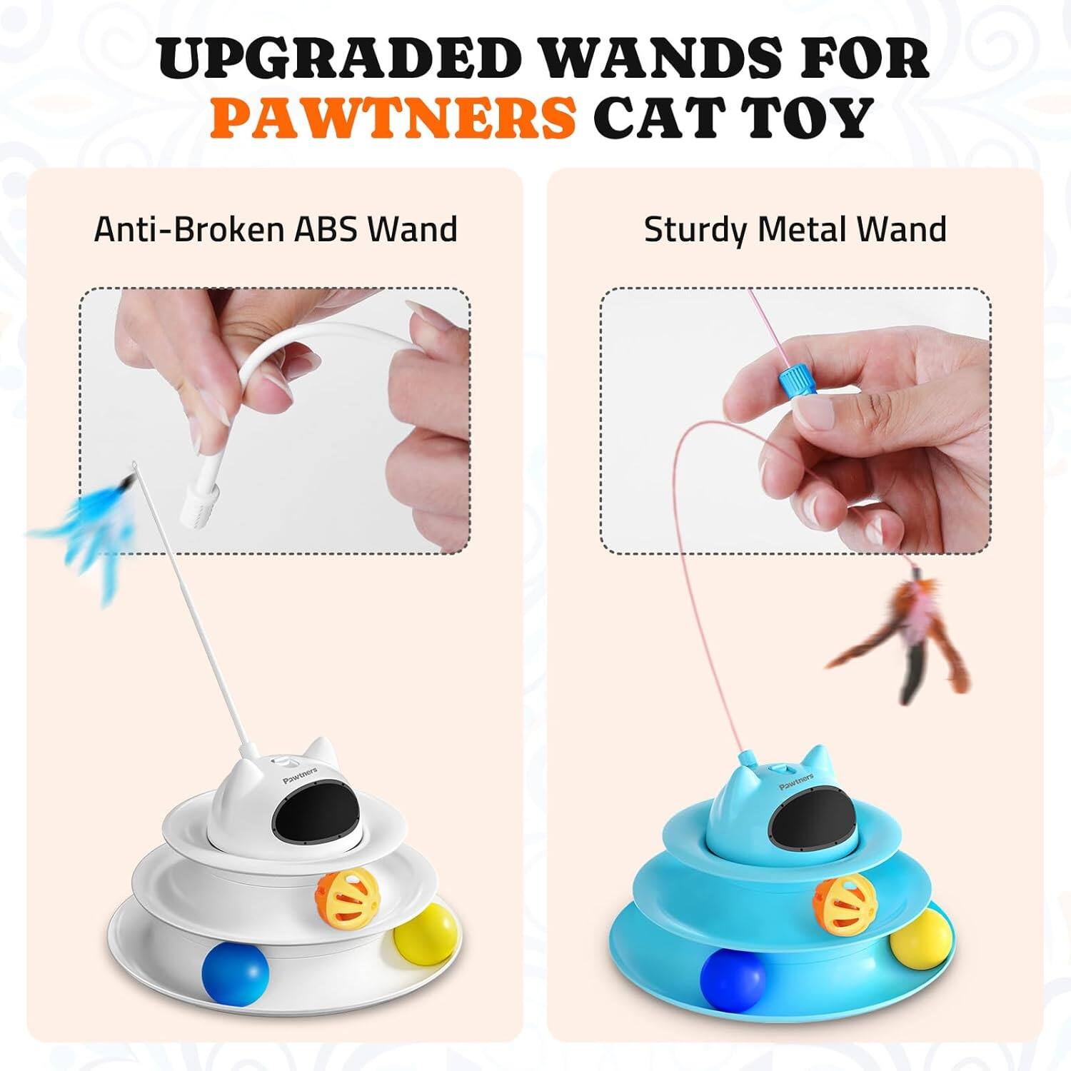 UPGRADED WANDS FOR PAWTNERS CAT TOY
Anti-Broken ABS Wand
Sturdy Metal Wand