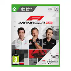 Xbox Series X Xbox One SMART DELIVERY
F1 MANAGER 23
1. RS 14
S UBS
SARTOOWR
Coderacon PT INEOS
Mobill no
DRACLE
YB'T
N2
HMS
F I 3
www.pegi.info
EO 04
VW
Formula 1
FRONTIER
LICENSED PRODUCT