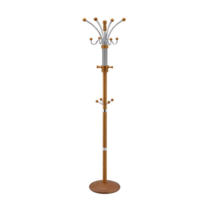ALEXOUN - 73" Chrome & Coat Rack - Composite Wood Standing Hanger, 60 lbs Capacity, 19" Base, 1pc - Oak