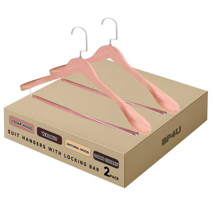 CEDAR WOOD SUIT HANGERS WITH LOCKING BAR
WALNUT NATURAL WOOD DARK CHERRY
2 PACK
BP4U