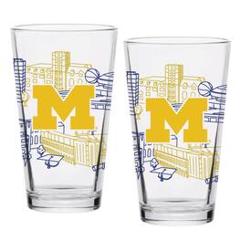 Indigo Falls - Michigan Wolverines Two-Pack 16oz. Campus Line Art Pint Glass Set - Multicolor