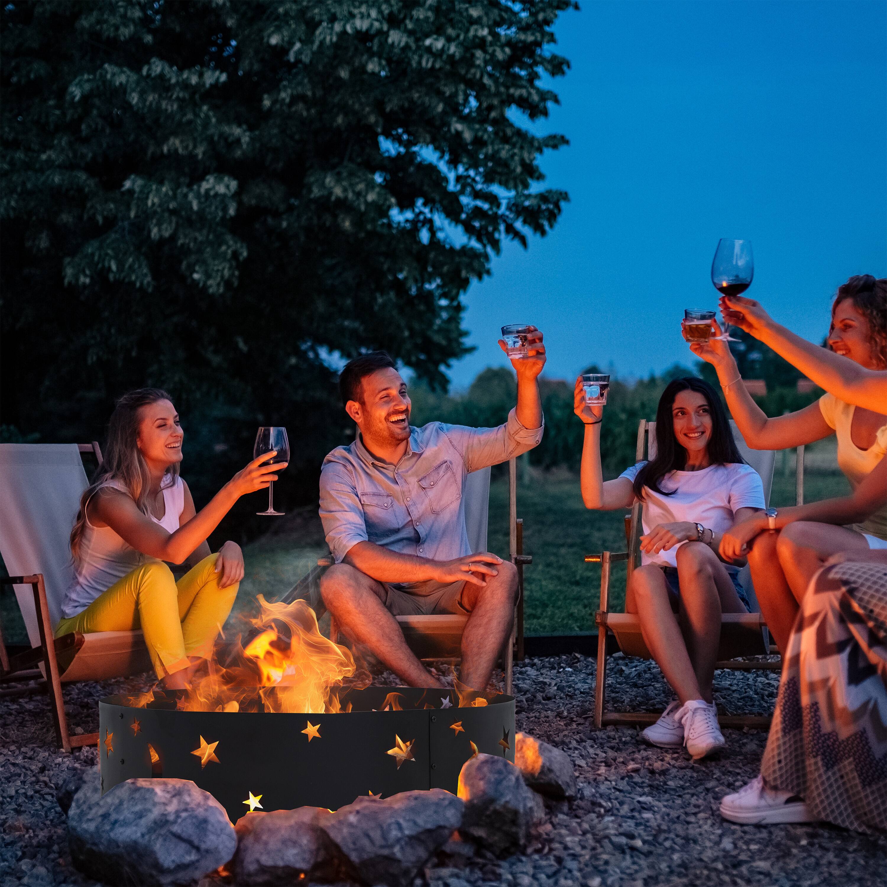 Alt View 10. Sunnydaze - 36 in Steel Die-Cut Stars and Moons Wood Burning Fire Pit Ring - Black.