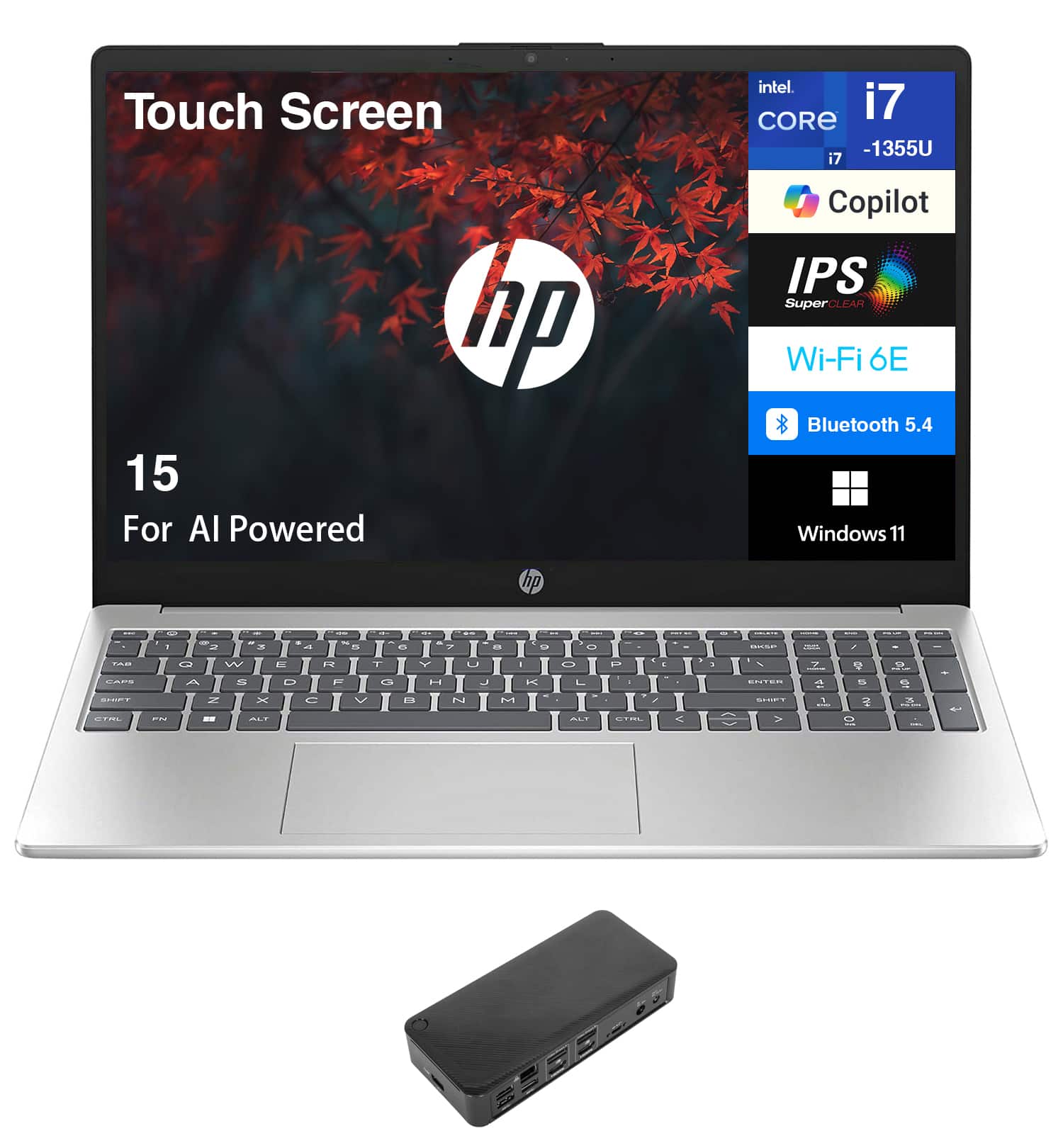 HP - 15 Laptop 15.6 FHD (Intel i7-1355U, 16GB DDR4, 512GB PCIe SSD, Intel Iris Xe, Win 11 Pro) - Natural Silver