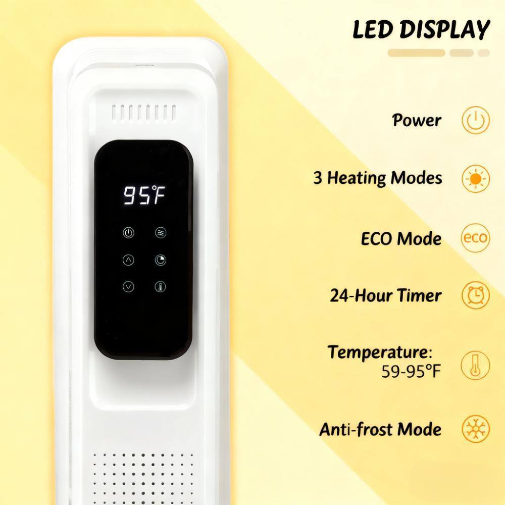 LED DISPLAY  
- Power  
- 3 Heating Modes  
- ECO Mode  
- 24-Hour Timer  
- Temperature: 59-95°F  
- Anti-frost Mode