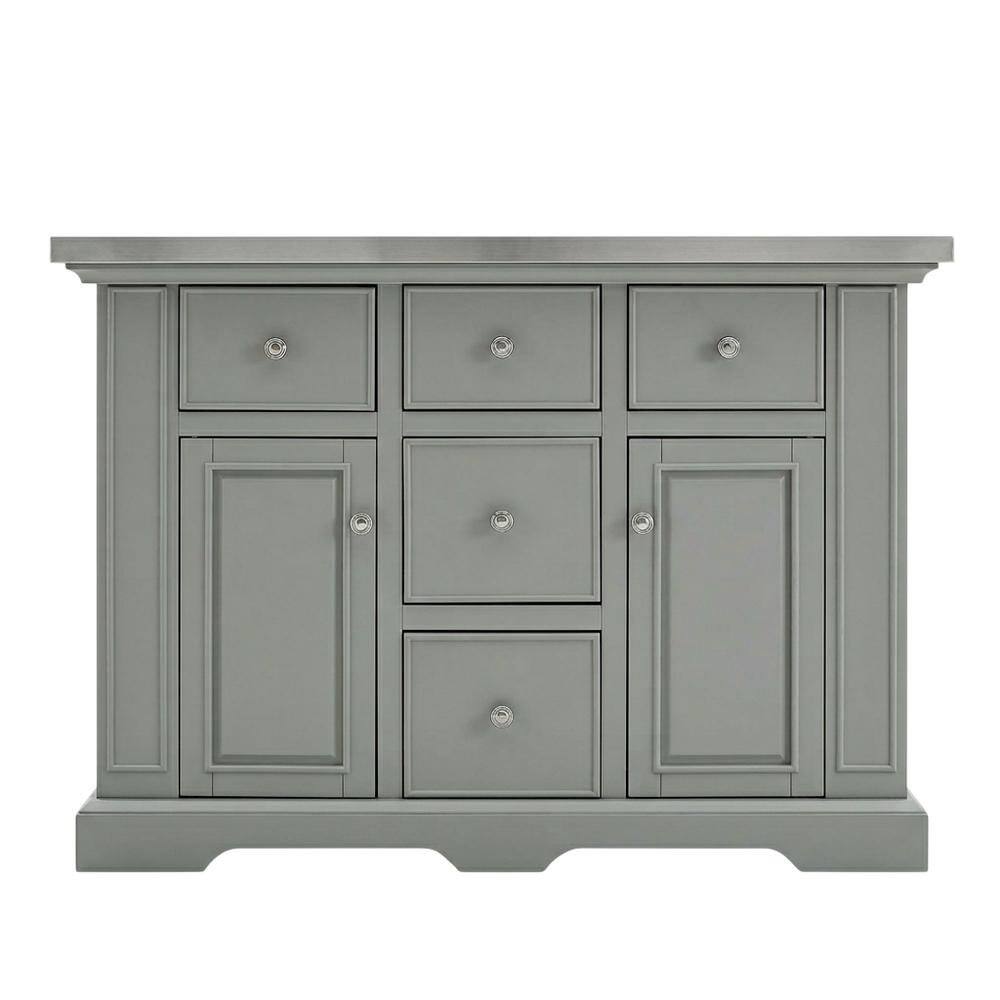 Back. FurniFact - Gray kitchen island with stainless steel accents and anti-tip safety - Gray.