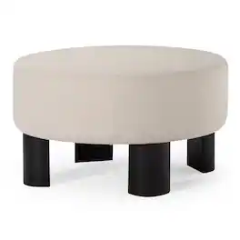 Maven Lane - Celia Contemporary Upholstered Ottoman with Refined Black Wood Finish - Cream