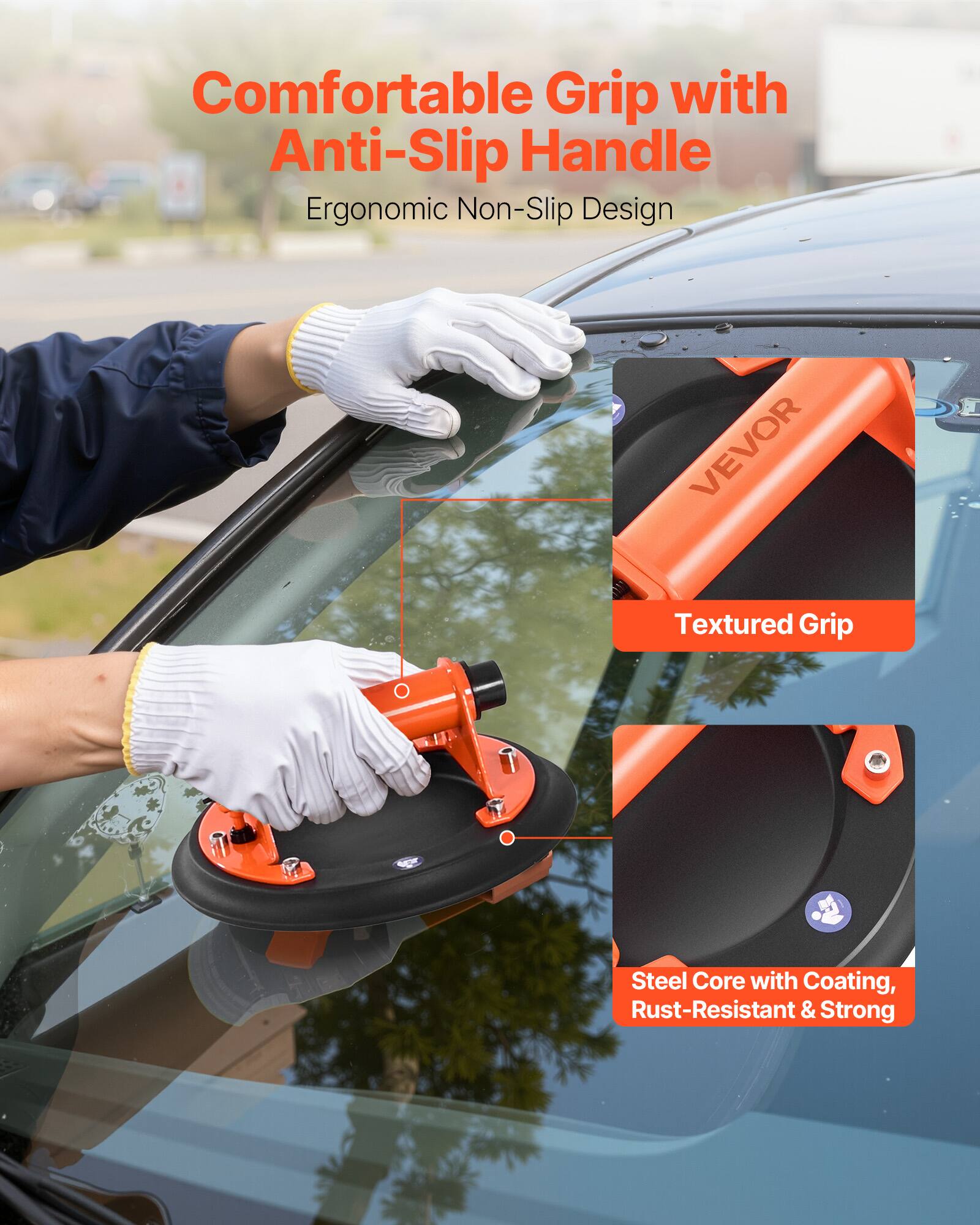 Comfortable Grip with Anti-Slip Handle  
Ergonomic Non-Slip Design  

Textured Grip  

Steel Core with Coating, Rust-Resistant & Strong