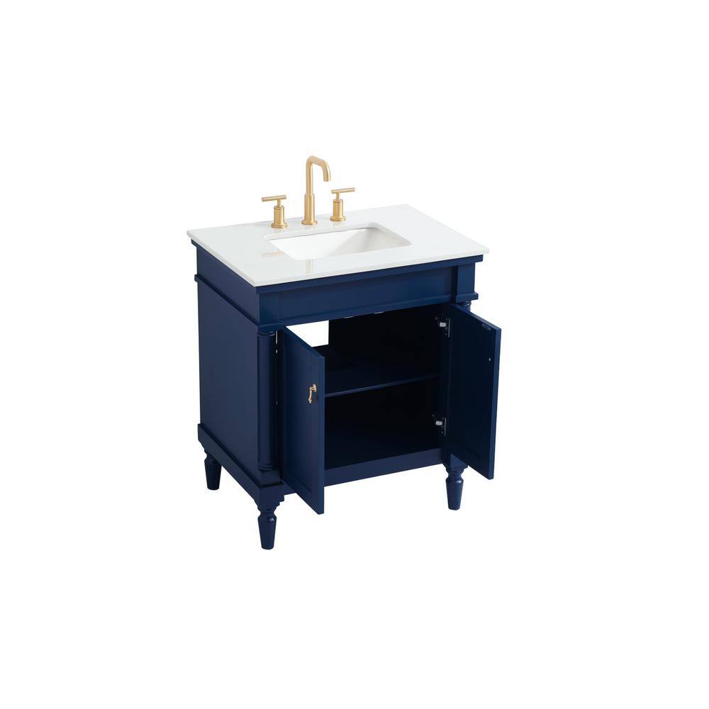 Alt View 2. Elegant Decor - 30 inch Single Bathroom vanity in Blue with ivory white engineered marble - Blue.