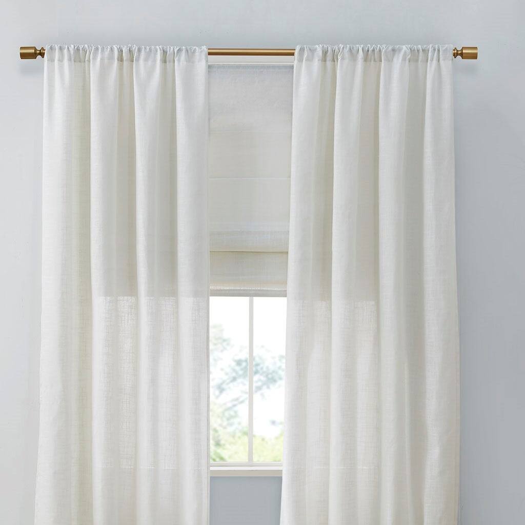 Back. BreeBe - Linen Blend Light Filtering Cordless Roman Shade White 34x64' - White.
