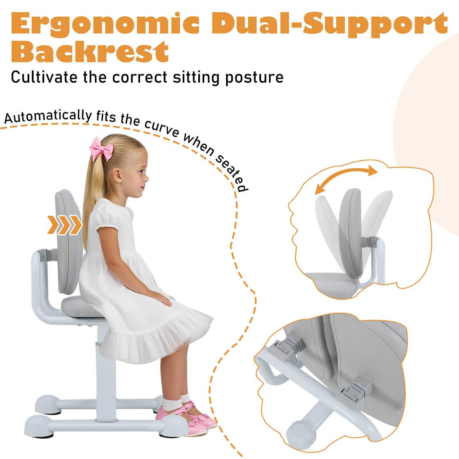 Ergonomic Dual-Support Backrest  
Cultivate the correct sitting posture  

Automatically fits the curve when seated