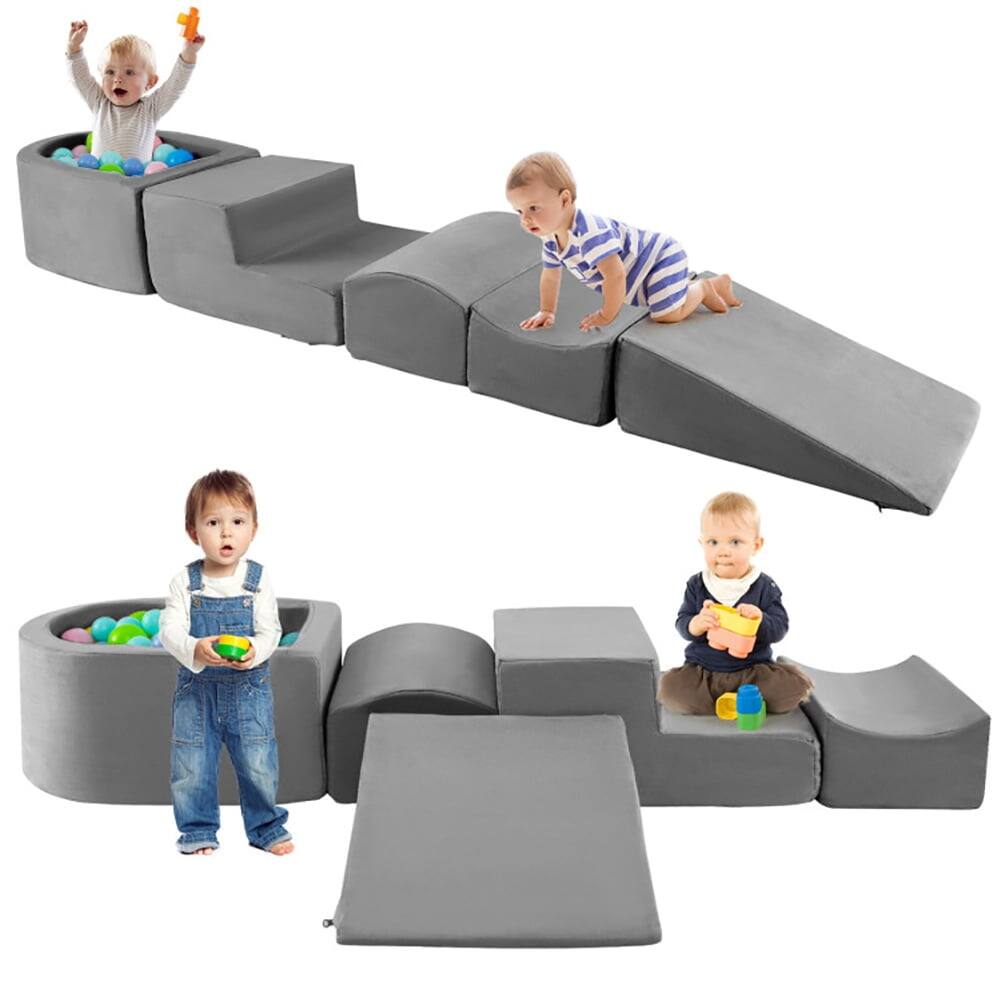 Alt View 5. Pefilos - 5-Piece Climb and Crawl Playset with Ball Pit for Kids, Soft Playset for Home - Gray.