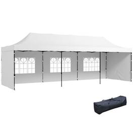 Outsunny - 9.5' x 28' Pop Up Canopy Tent with Sidewalls, Instant Sun Shelter, Tent for Parties, Height Adjustable - White