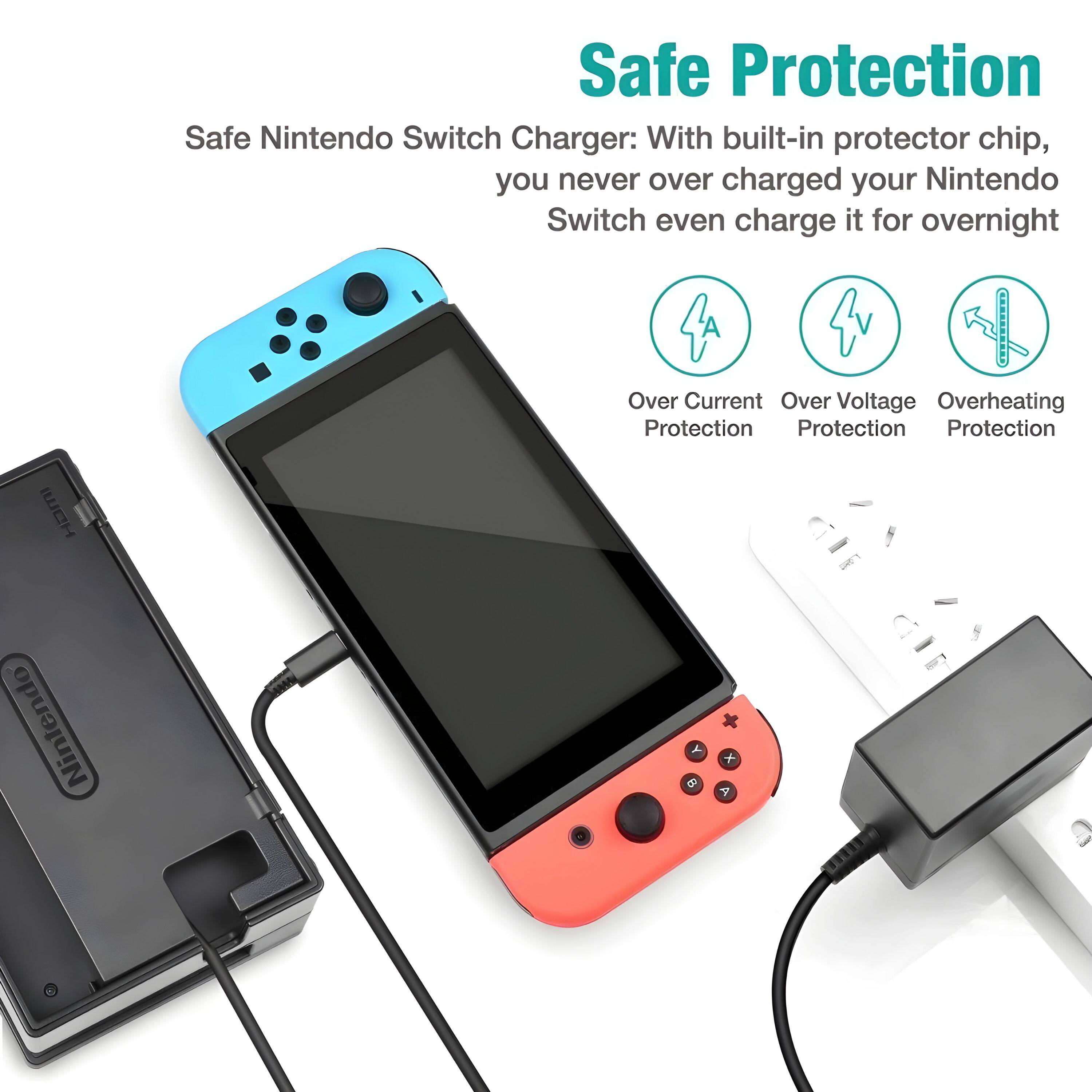 Safe Protection

Safe Nintendo Switch Charger: With built-in protector chip, you never overcharge your Nintendo Switch even charge it for overnight

- Over Current Protection
- Over Voltage Protection
- Overheating Protection