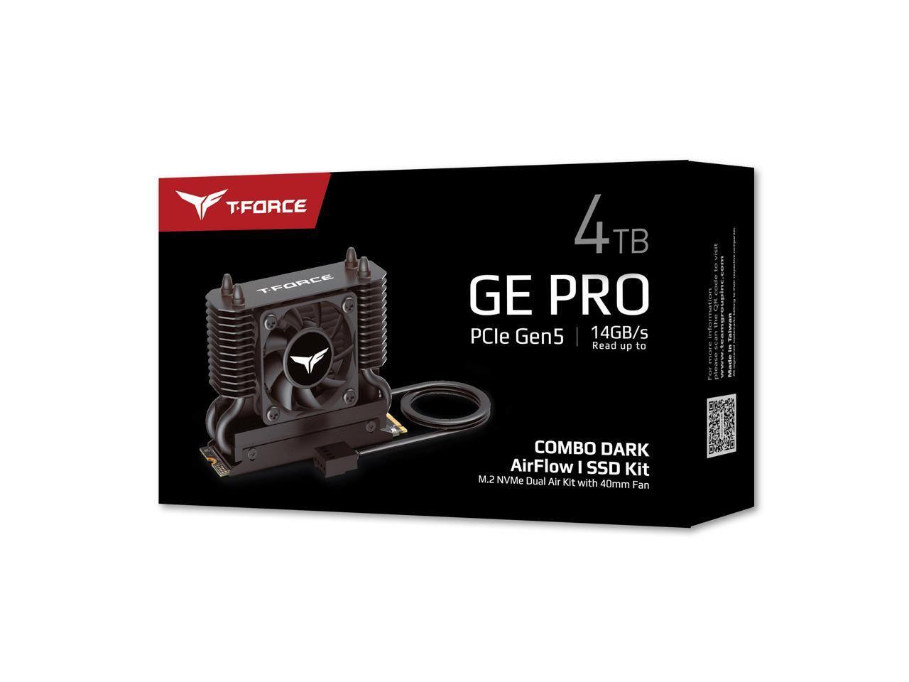 T-FORCE GE PRO  
4TB  
PCIe Gen5  
14GB/s Read up to  
COMBO DARK AirFlow SSD Kit  
M.2 NVMe Dual Air Kit with 40mm Fan
