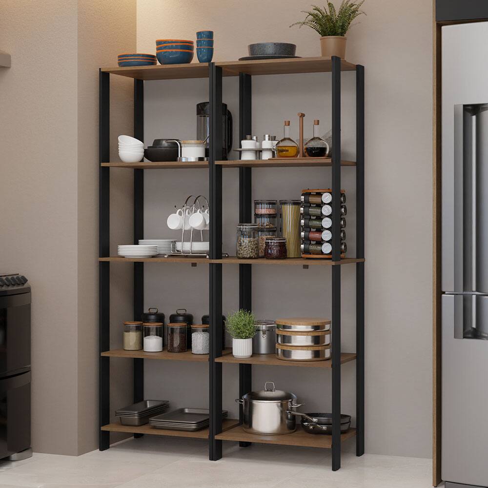 Angle. Madesa - Madesa Kitchen Pantry Storage Rack with 10 Open Shelves 47"L Multiuse Cabinet for Kitchen Organization - Black/Brown - Brown.