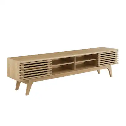 Front. FurniFact - Brown wood entertainment center with spacious TV stand and sleek design - Brown.