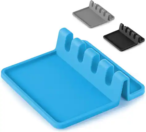 Front. Zulay Kitchen - Zulay Kitchen Silicone Utensil Rest with Drip Pad – Heat-Resistant Holder for Spoons, Ladles & Tongs by Simple Craft - Blue.