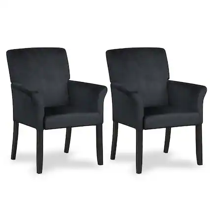 Front. Gymax - Gymax Set of 2 Arm Chair Guest Chair Home Office w/ Wooden Legs Black - Black.