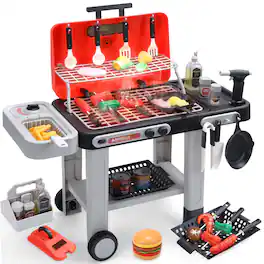 CUTE STONE - Kids BBQ Grill Toys, Color Changing Play Food, Sizzling Sound & Light Effects, Cool Mist Spray,