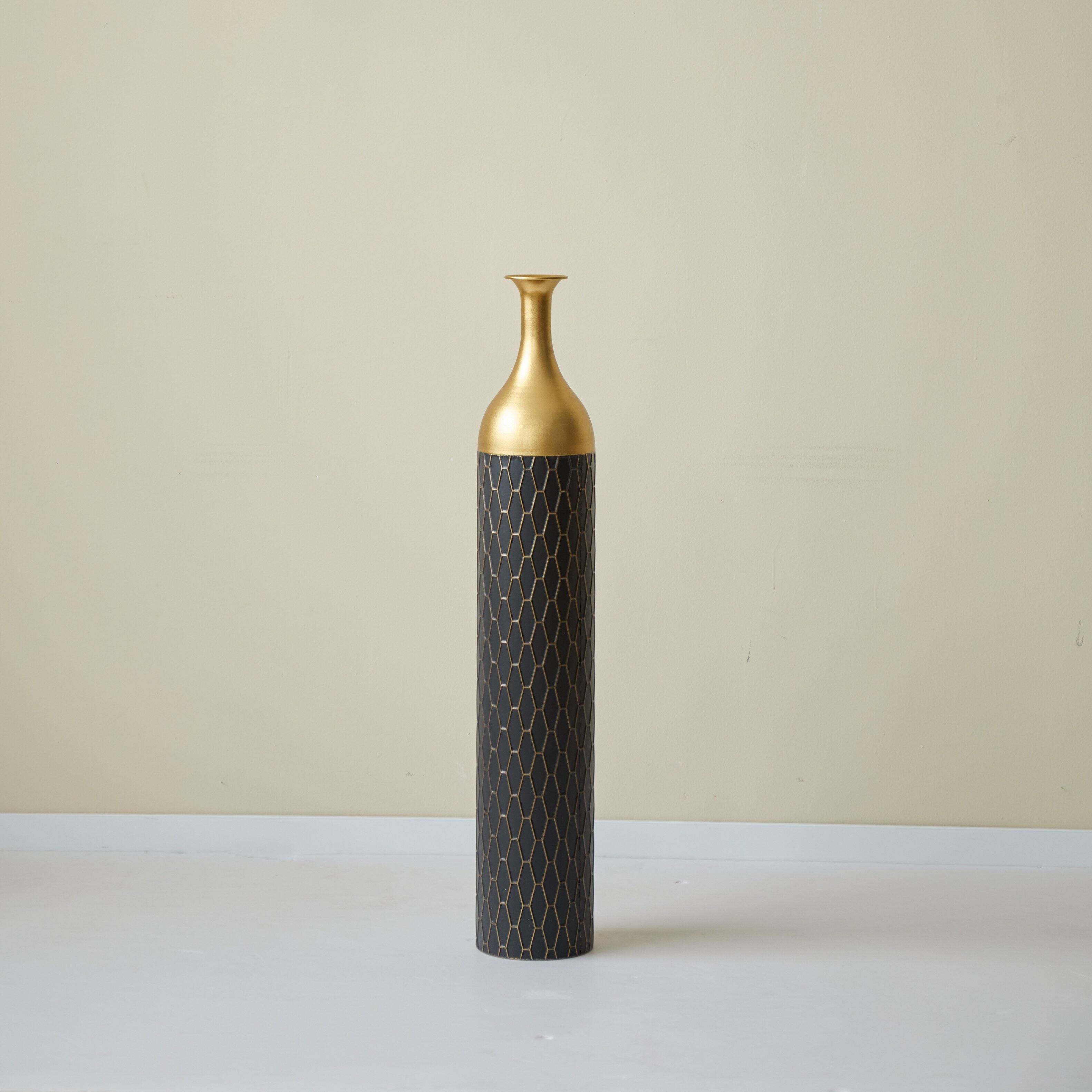Back. Anysun - Black and Gold Metal Vase Set of 3 - Elegant Floor Vases for Floral Display, Wedding and Mother's Day Gift - Black.